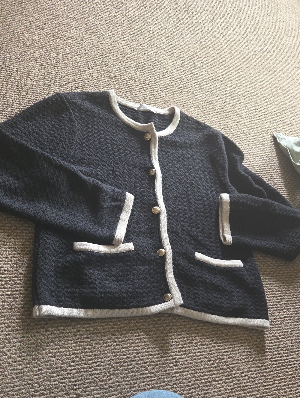 Abercrombie & Fitch Navy Knit Cardigan with Cream Trim